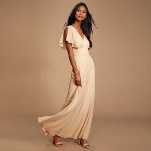 NWT Lulu's Dearly Loved Cream Flutter Sleeve Maxi